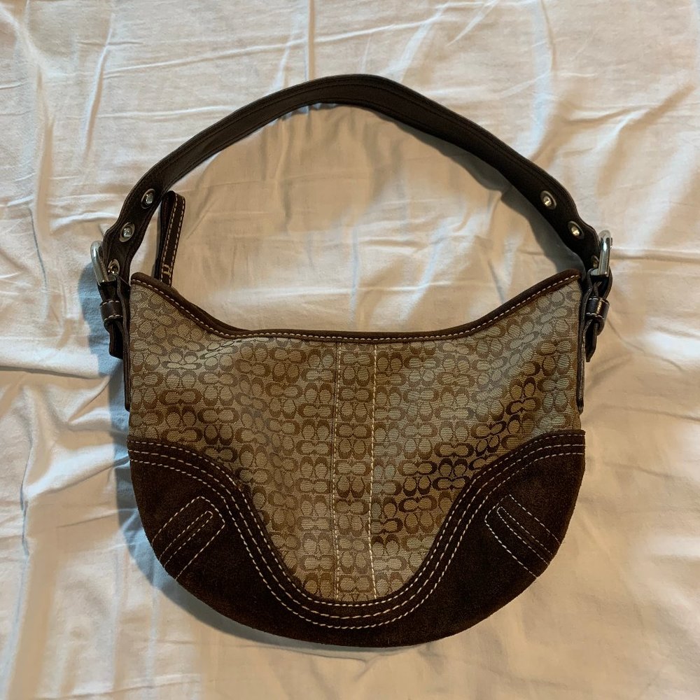 Vintage COACH PURSE #H052-2154, Brown Signature C Mini Hobo Shoulder Bag